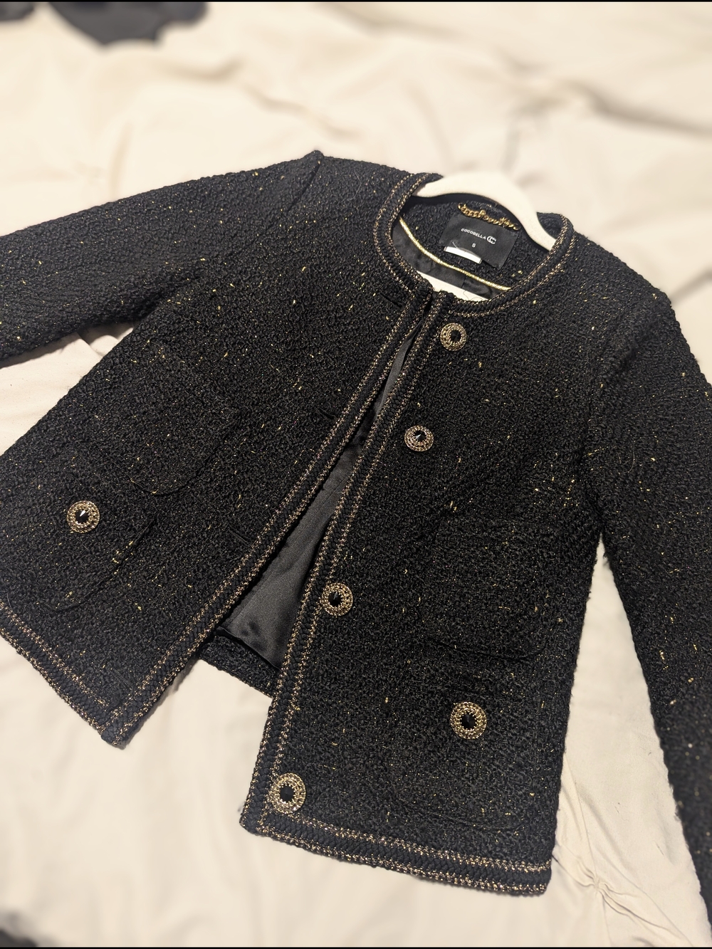 Women's Black Tweed Jacket with Gold Accents